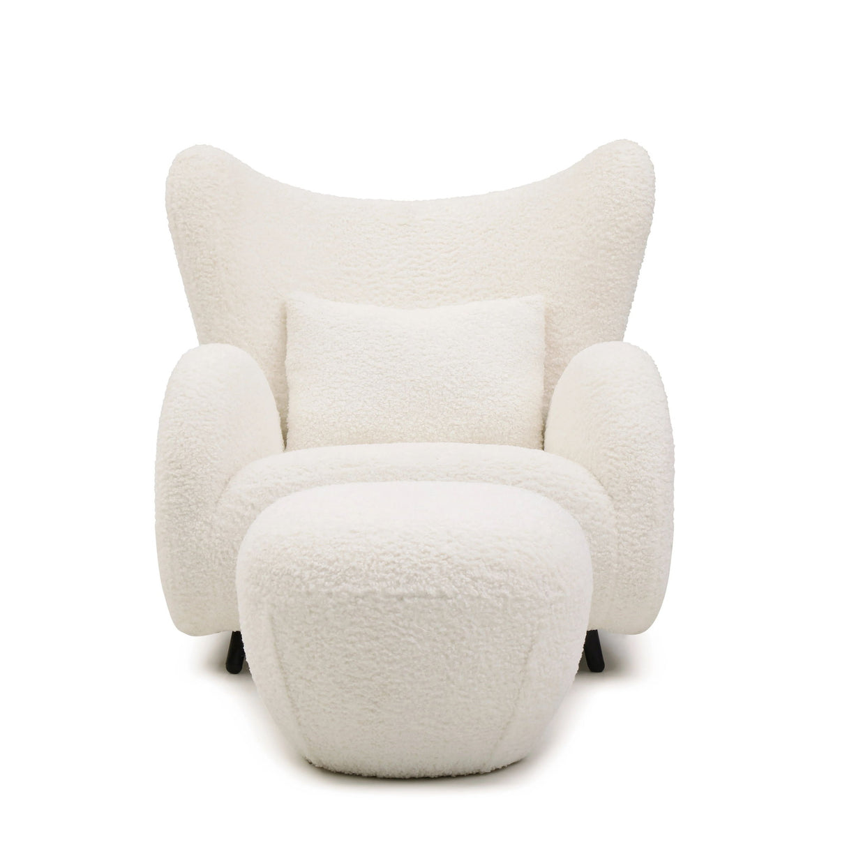 Wingback Armchair & Ottoman Combo For Living Room - White