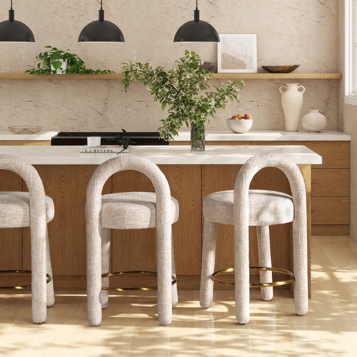 Penny 26.5" Round Arched Upholstered Counter Stool, Set of 2