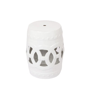 Elegant Glazed Ceramic Drum Stool Indoor / Outdoor Side Table Accent Garden Stool - White
