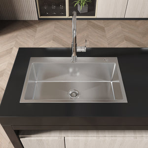 Stainless Steel Kitchen Sink, 30″x19″ Single Bowl, Overmount, Brushed Nickel
