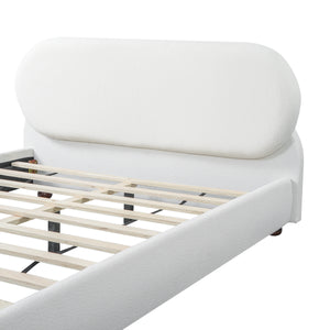 Cream-colored Boucle Upholstered Bed with Rubber Wood Foot, Queen