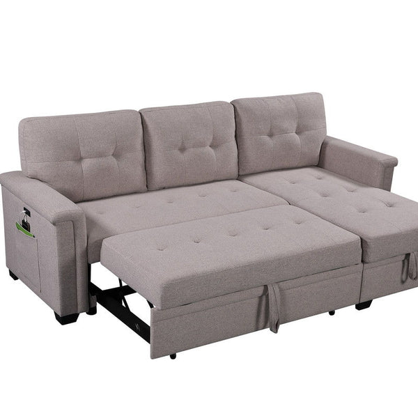Nathan - Reversible Sleeper Sectional Sofa With Storage Chaise, USB Charging Ports And Pocket