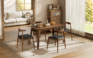 5-Piece Dining Set with Table and Chairs - Walnut & Black
