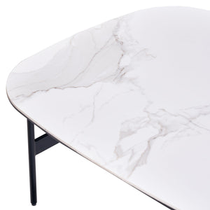 Modern Rectangular Rock Plate Coffee Table Open Space Design Golden Metal Frame Minimalist Living Room Center Table For Lounge Office - Black White