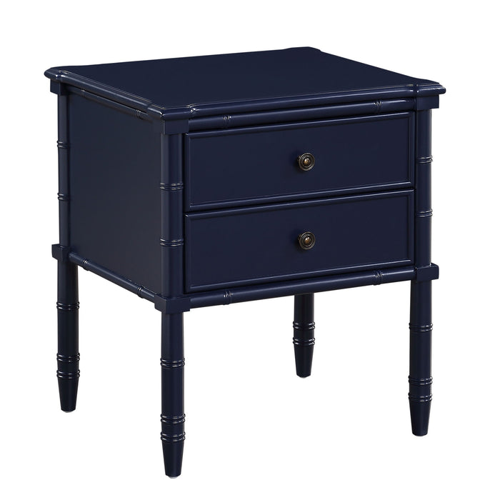 2 Drawer Nightstand with Carved Wooden Legs - White, Blue, Dark Green