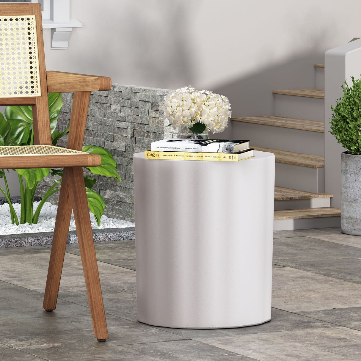 Outdoor End Table With Soft Wave Edge - Antique White - Best Buy Furniture