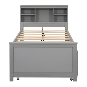 Platform Bed With Storage Headboard, USB, Trundle And 3 Drawers