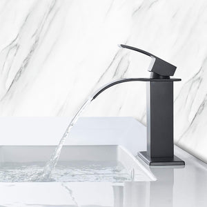 Waterfall Spout Bathroom Sink Single Handle Faucet with Pop-Up Drain