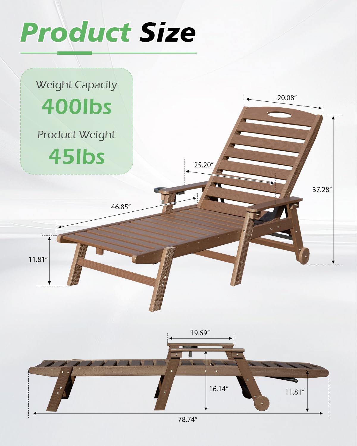 HDPE Outdoor Lounge Chairs Set of 2 with UV Protection - Choose Color