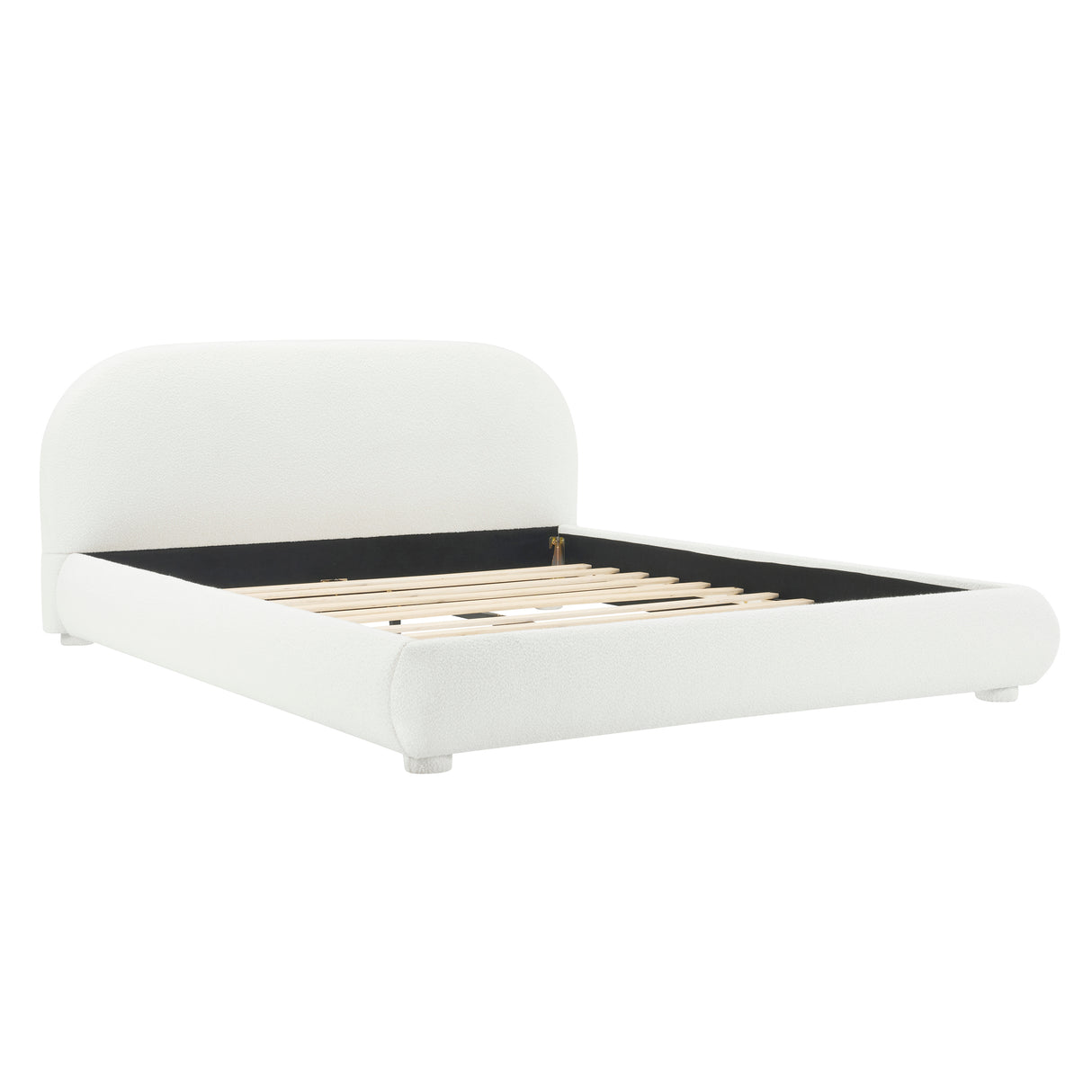 Cream Style Fabric Upholstered Bed, Simple Modern Bedroom Double Bed, Queen
