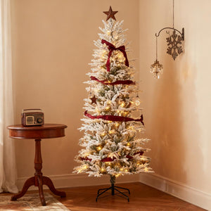 Christmas Trees with Snow Branches - Pre Lit Artificial Flocked