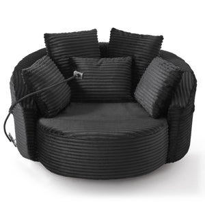 Swivel Accent Barrel Chair With Adjustable Phone Holder, 5 Pillows For Living Room
