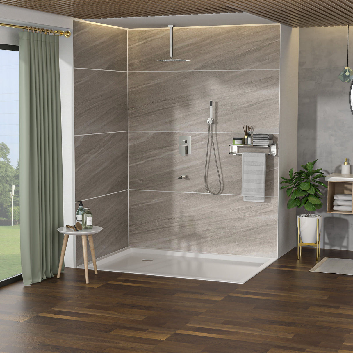 16" Ceiling Mount Square Shower System With Waterfall Tub Spout And Rough In Valve