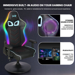 NoxRoc Pedestal Gaming Chair with Built-In Speakers and RGB Lights, Black