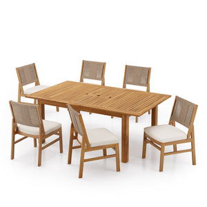 7-Piece Outdoor Acacia Wood Dining Set with Rope-Woven Armchairs