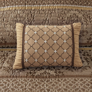 6 Piece Jacquard Quilt Set with Throw Pillows – Brown/Gold King/Cal King