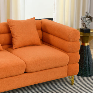 Oversized L - Shaped Corner Sofa, 5 Seater Sectional With 3 Cushions, Living Room Furniture - Orange