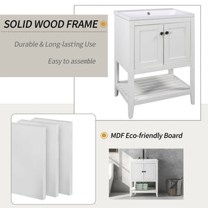 Bathroom Vanity Base Only, Soild Wood Frame, Bathroom Storage Cabinet With Doors And Open Shelf