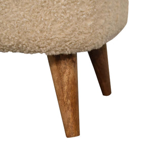 Solid Wood Boucle Upholstered Square Footstool