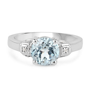 2.28 Carat Genuine Blue Topaz and White Topaz .925 Sterling Silver Ring