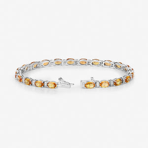 12.33 Carat Genuine Orange Sapphire and White Diamond 14K White Gold Bracelet