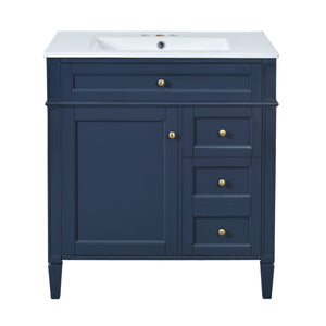Bathroom Vanity With Top Sink, 2 Doors And 3 Drawers, Freestanding Set With Mirror Cabinet