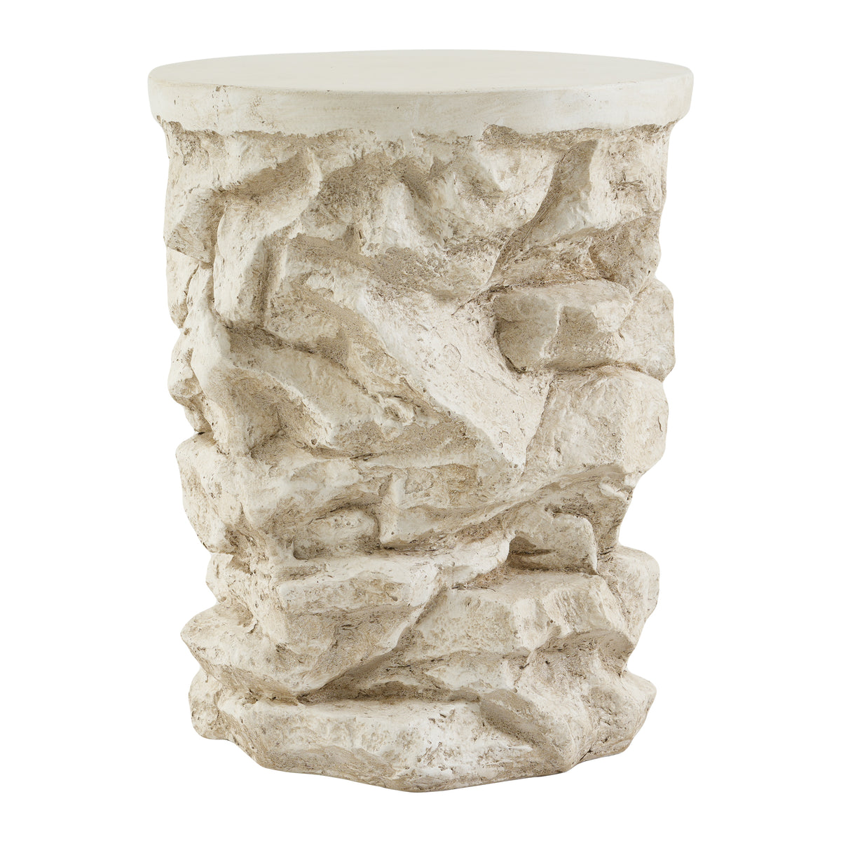 Beige Round Faux Stacked Stone MGO Side Table