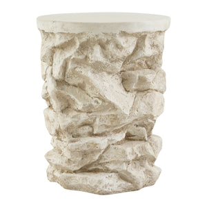 Beige Round Faux Stacked Stone MGO Side Table