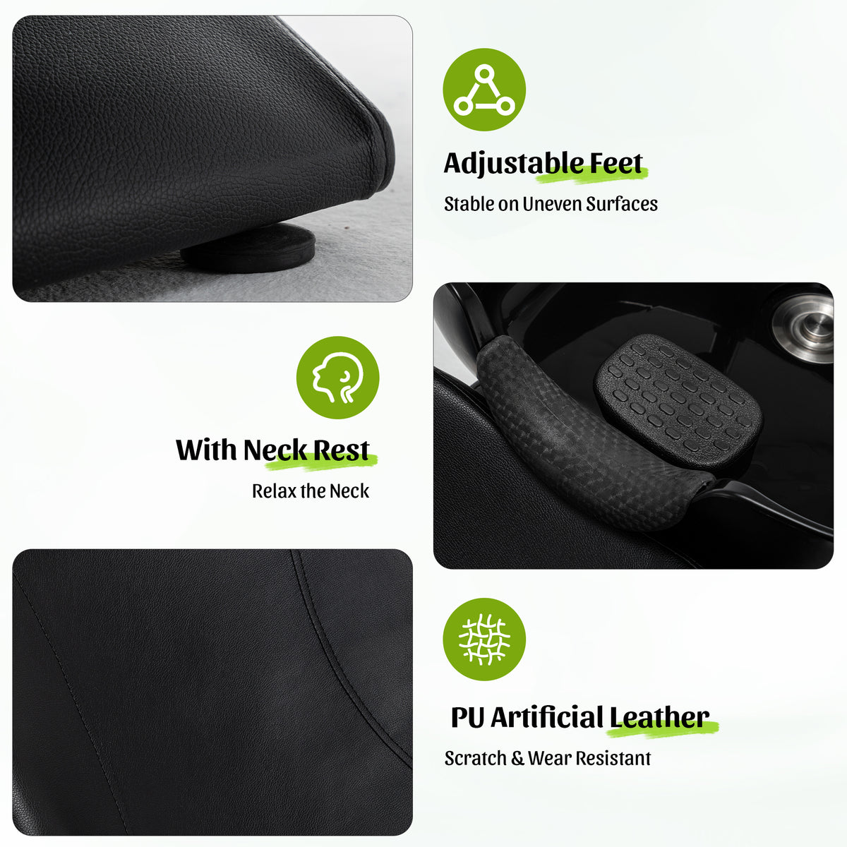 Shampoo Bowl and Chair Set for Salon with Ergonomic Neck Rest - Black
