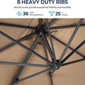 Round Cantilever Patio Umbrella With 360 Rotation & Infinite Tilt Adjustment