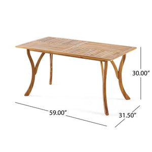 Outdoor Rectangular Table With Curved Legs And Perpendicular Wooden Slats Table Top - Best Buy Furniture