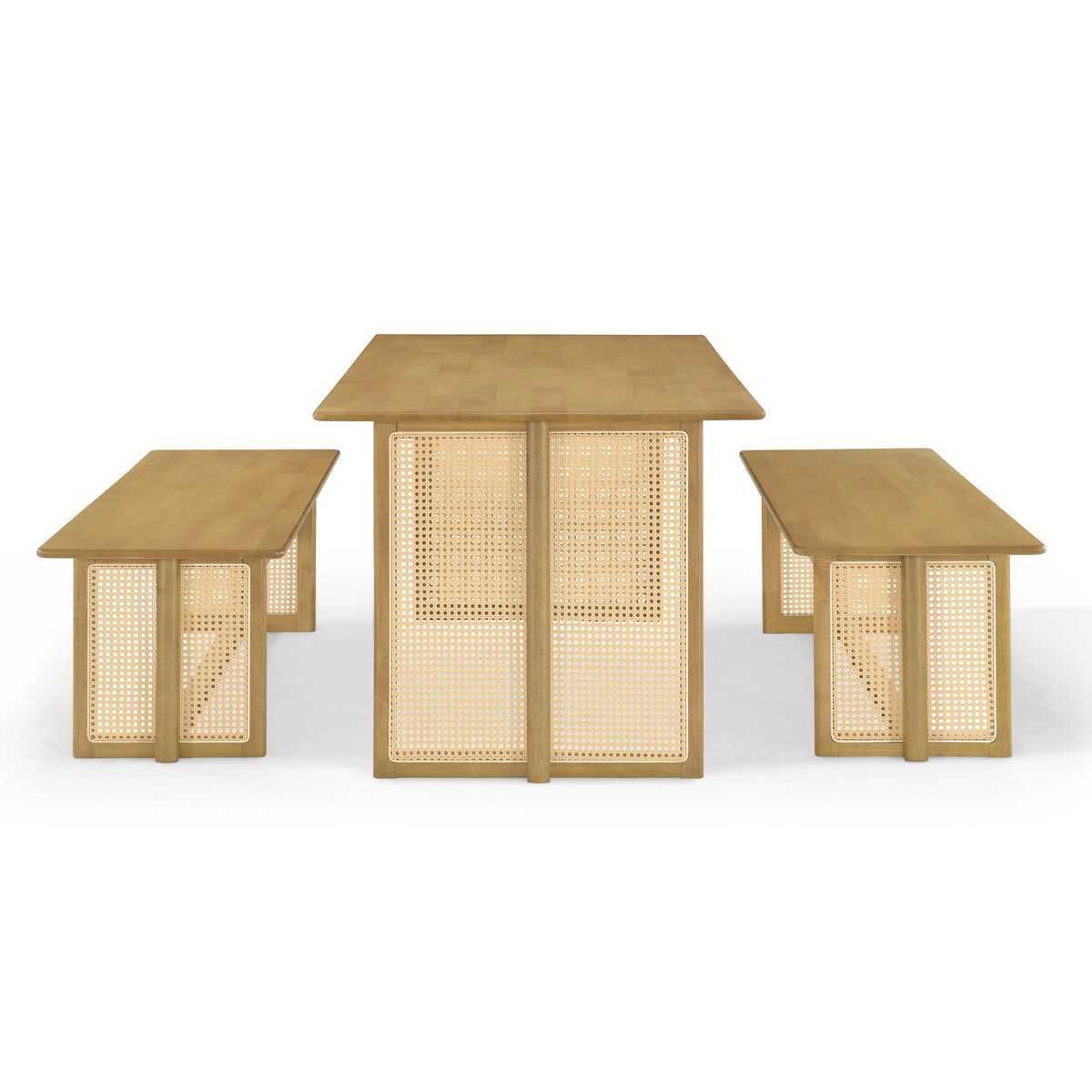 Natural Color Rubber Wood Dining Set with Plastic Rattan