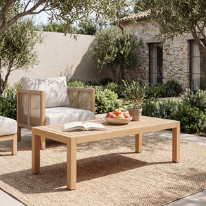47.24" Outdoor Patio Acacia Solid Wood Coffee Table (Light Teak)