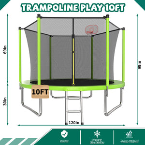 10FT Trampoline with Basketball Hoop and Ladder