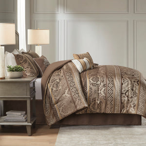 7 Piece Jacquard Comforter Set - Brown/Gold Cal King