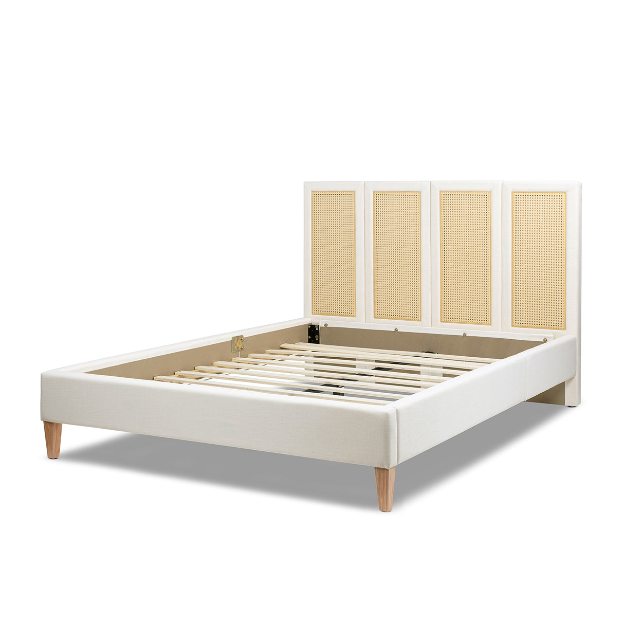Toscana Queen Upholstered Cane Back Platform Bed