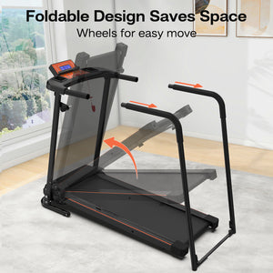Home Fitness Treadmill With Extended Handrails, Portable Foldable Design - Black / Orange