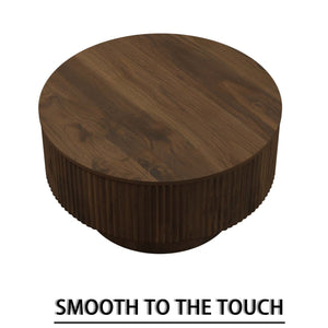 Modern Circular Coffee Table With Stripe Design And Storage Space