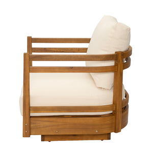 Set of 2 Acacia Wood Outdoor Swivel Chairs with Cushions
