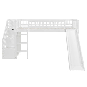 Loft Stairway Bed With 2 Drawers, Convertible Ladder And Slide