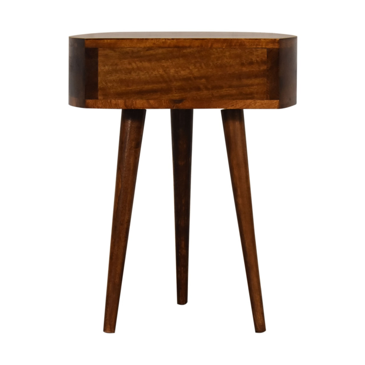 Solid Wood Chestnut Semi Circle Nightstand, 1-Drawer, Nordic Legs