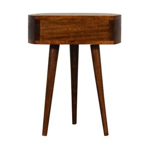 Solid Wood Chestnut Semi Circle Nightstand, 1-Drawer, Nordic Legs