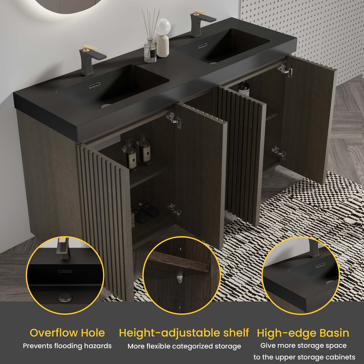 Galan 60" Smoked Oak Bathroom Vanity