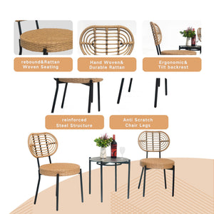 3 Pieces Of Luxury Outdoor Wicker Furniture Patio Bistro Style Table And Chair Combination, Weather Resistant PE Wicker Weave, Suitable For Garden - Black / Natural
