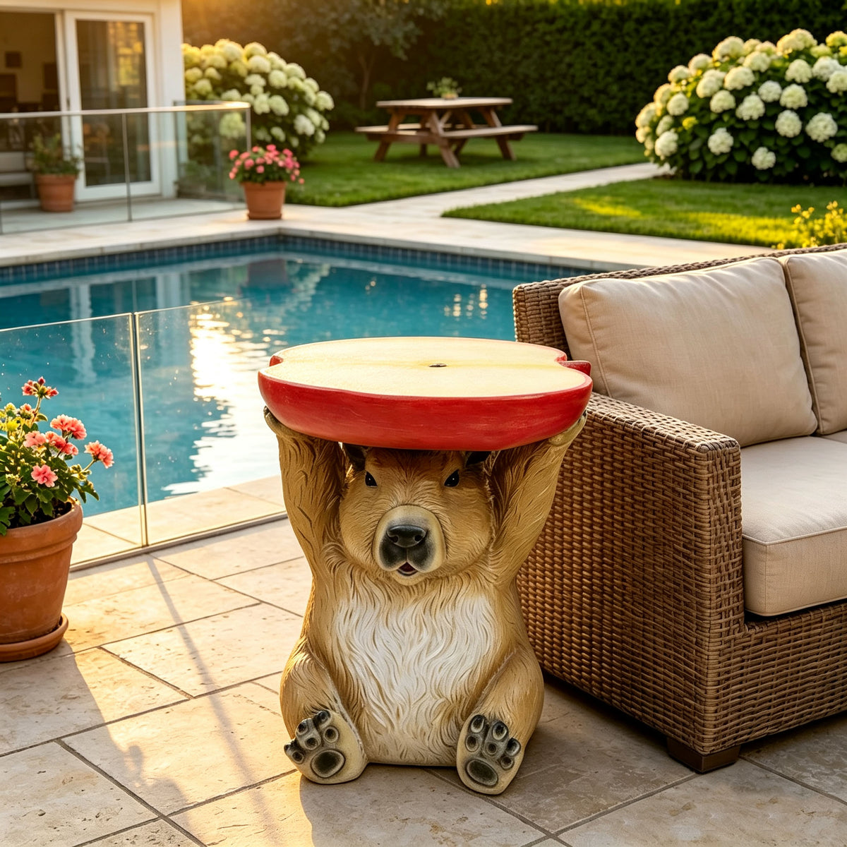 14" Capybara Holding Apple Slice Stool