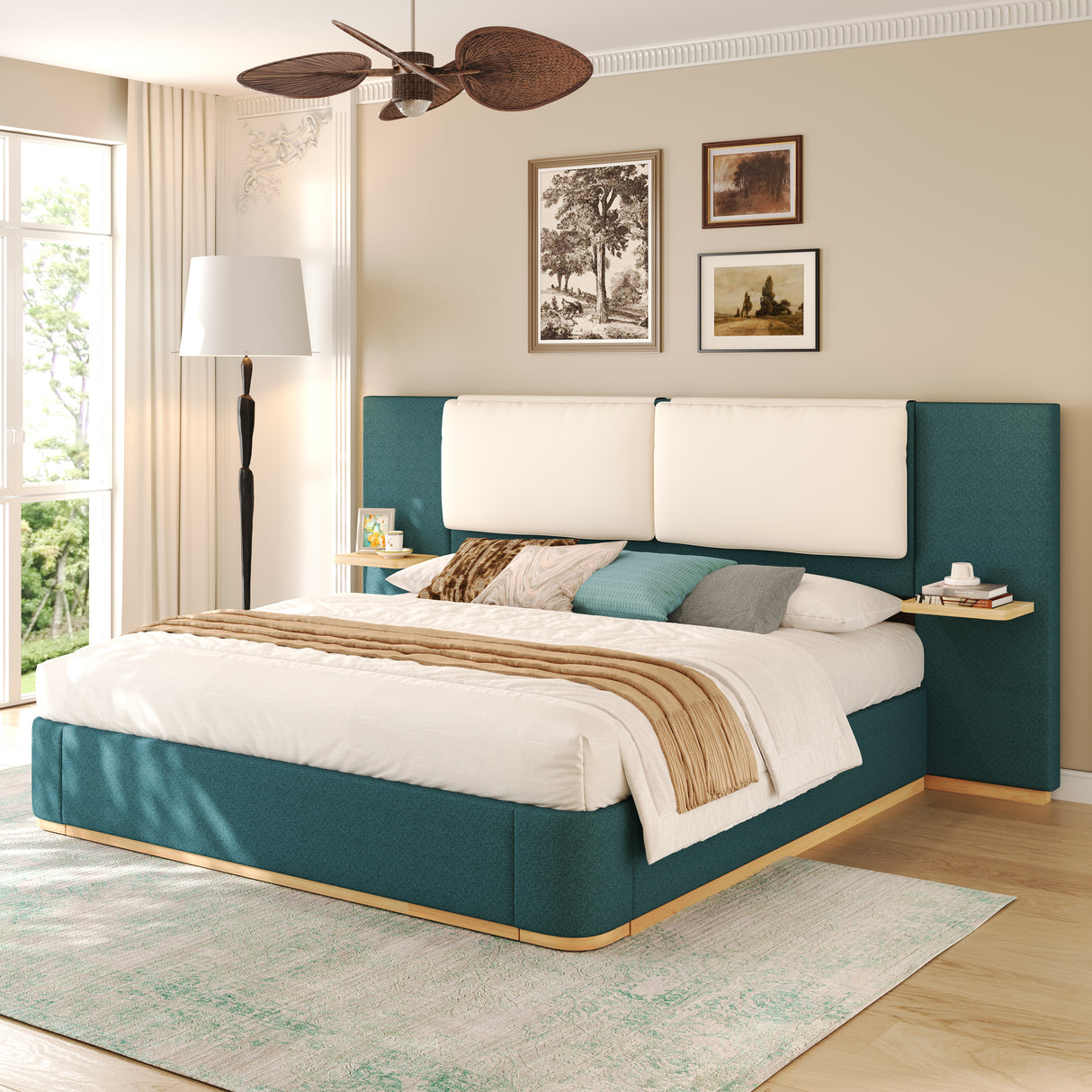 Queen Size Upholstered Platform Bed with Panel