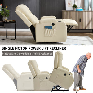 Beige PU Infinite Position Power Lift Recliner Chair