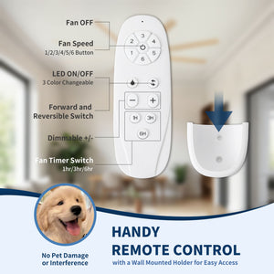 Oversized Large Ceiling Fan With Dimmable LED Light, 8 Blades, Remote Control