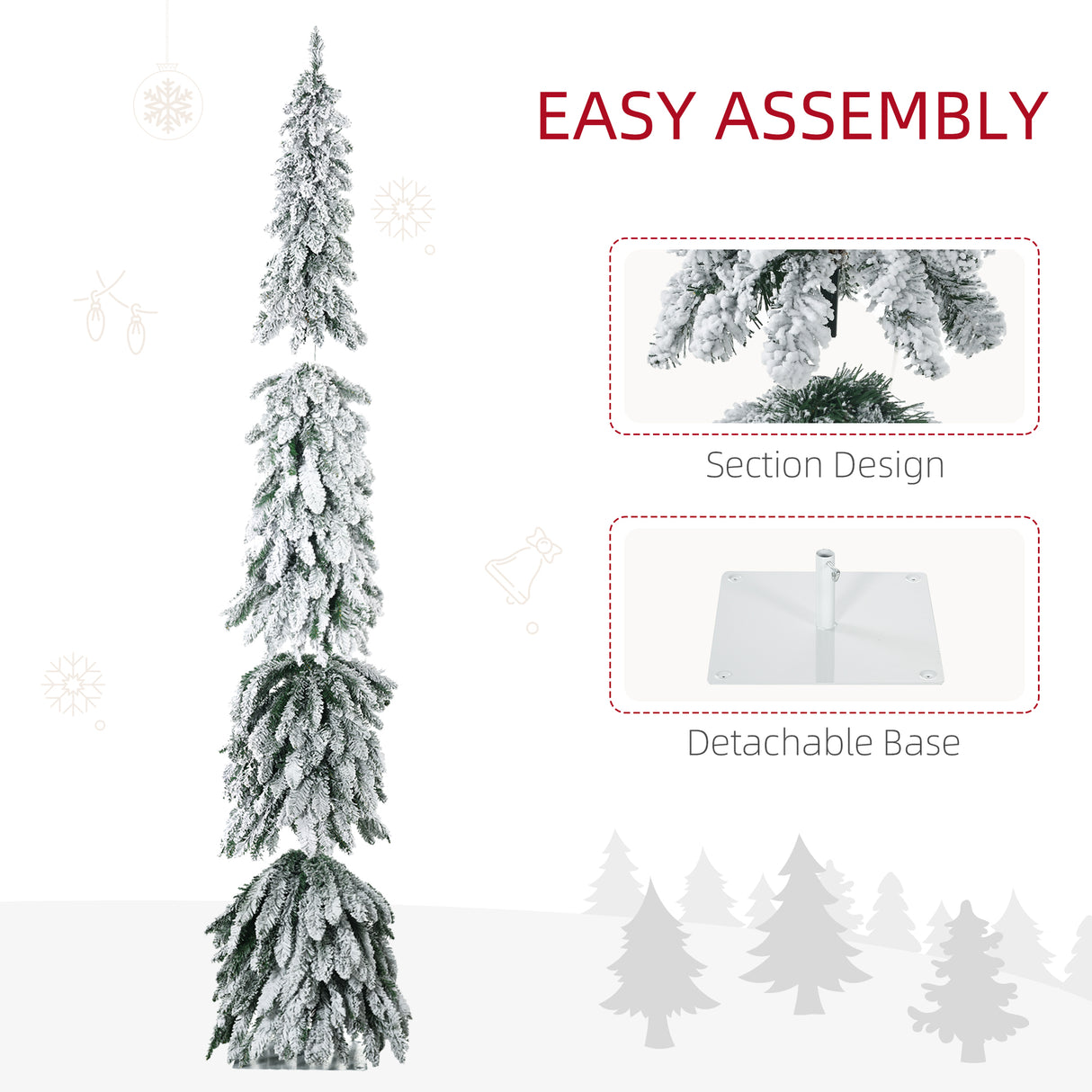 HOMCOM 7ft Tall Prelit Pencil Artificial Christmas Tree