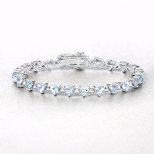 7.71 Carat Genuine Aquamarine and White Diamond .925 Sterling Silver Bracelet
